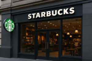 Fachada de uma loja da rede de franquias Starbucks