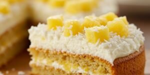 Fatia de bolo de abacaxi com coco