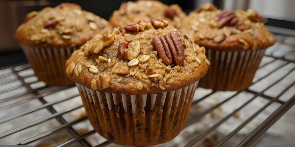 Muffins de torta de noz-pecã saindo do forno