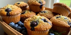 Cesto com vários muffins de blueberry