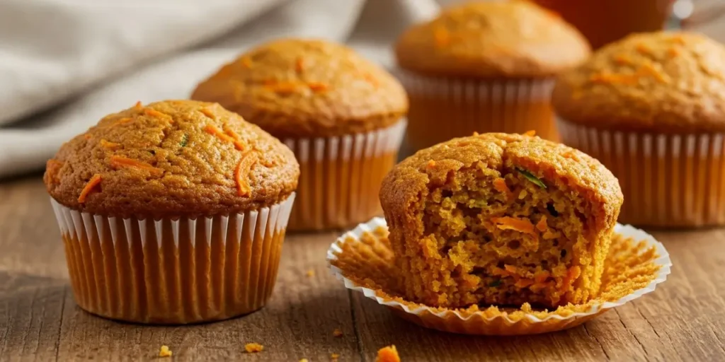 Mesa com muffins de bolo de cenoura com abobrinha