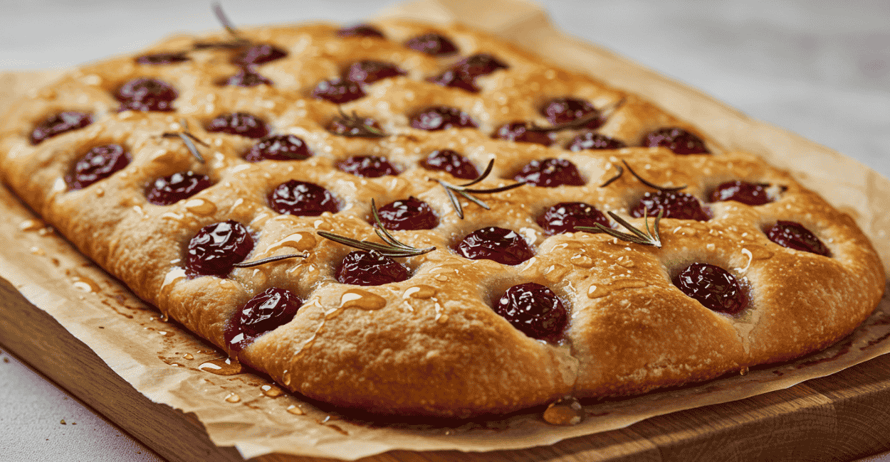 Focaccia de uva com alecrim e mel: o pão doce rústico que faltava