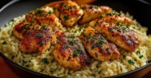 Frango com Arroz ao Alho e Parmesão