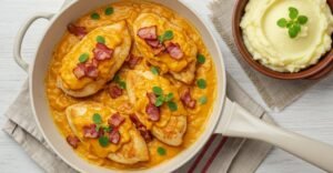 Frango Cremoso Com Bacon e Abóbora. Receita de uma panela só!