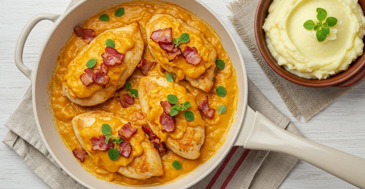 Frango Cremoso com Bacon e Abóbora em Uma Panela Só