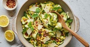 Salada de Abobrinha com Milho e Amêndoas