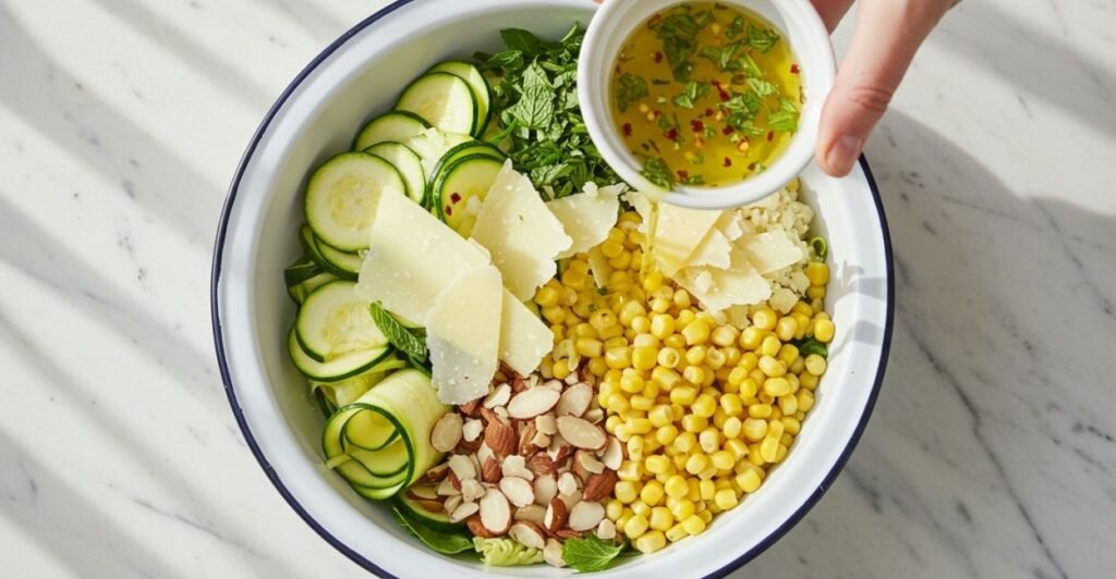Salada de Abobrinha com Milho e Amêndoas - Montagem