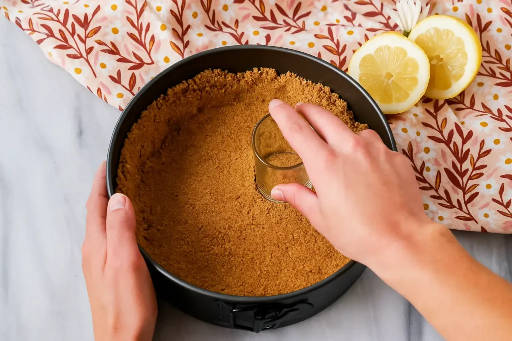 Preparando a base de biscoito da torta de limão com cream cheese.