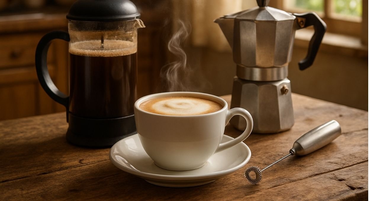Café com leite espumado sem máquina de espresso