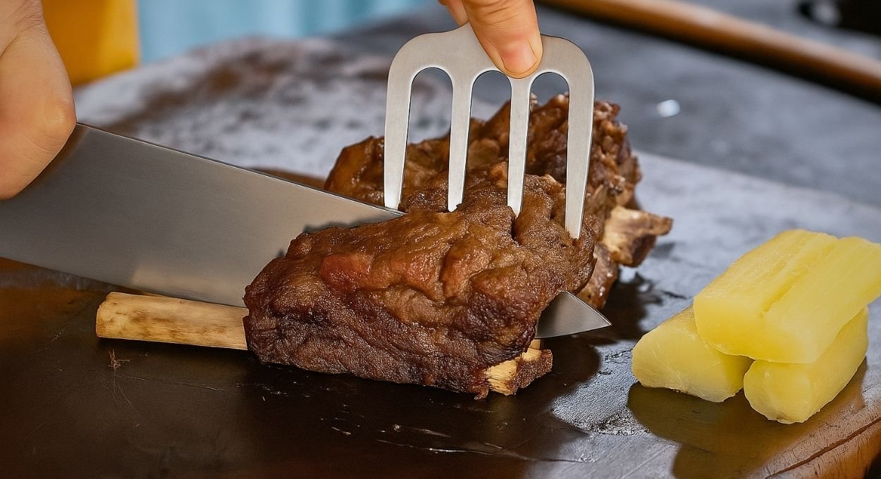 Na churrascaria ninguém resiste: costela com mandioca e muito queijo