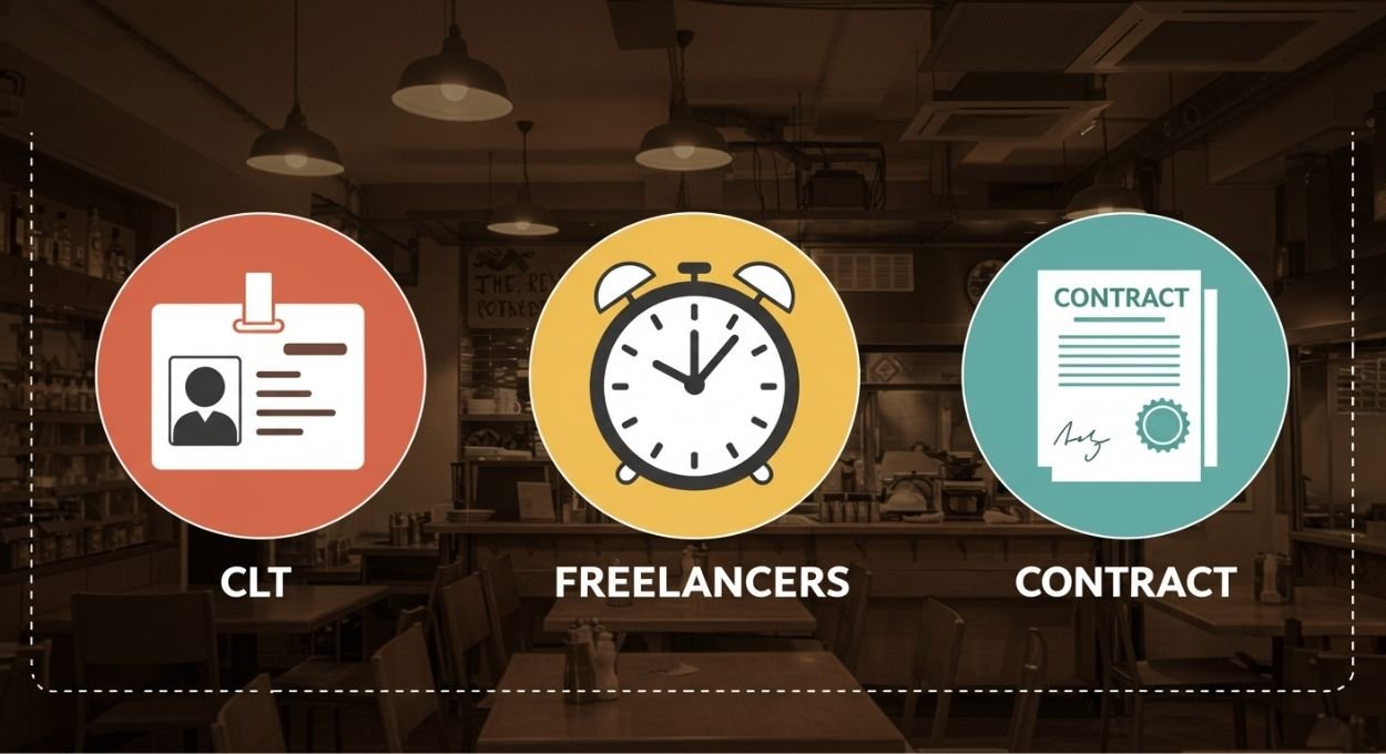 Diferenças entre contratar CLT, freelancer e PJ em restaurantes
