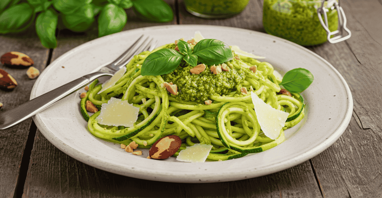 Espaguete de Abobrinha ao Pesto com Castanhas Brasileiras: leve, fresco e cheio de sabor