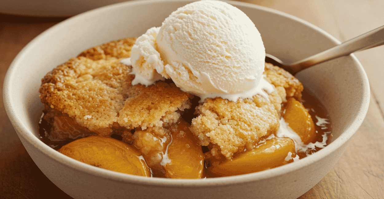 O melhor Cobbler de Pêssego: crocante por fora, cremoso por dentro e fácil de fazer
