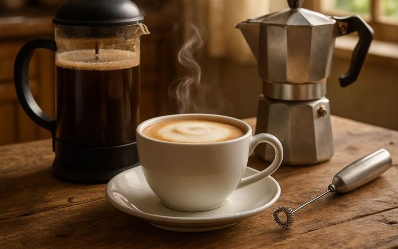 Café com leite espumado sem máquina de espresso