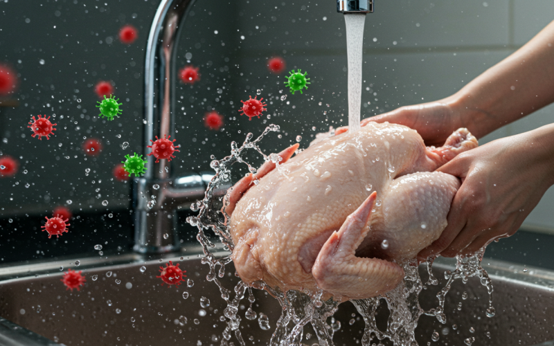 Por que lavar o frango cru pode comprometer a segurança da sua cozinha profissional?