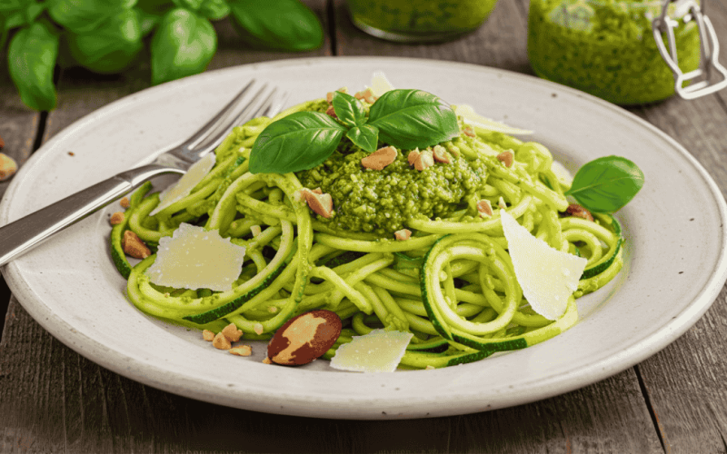 Espaguete de Abobrinha ao Pesto com Castanhas Brasileiras: leve, fresco e cheio de sabor