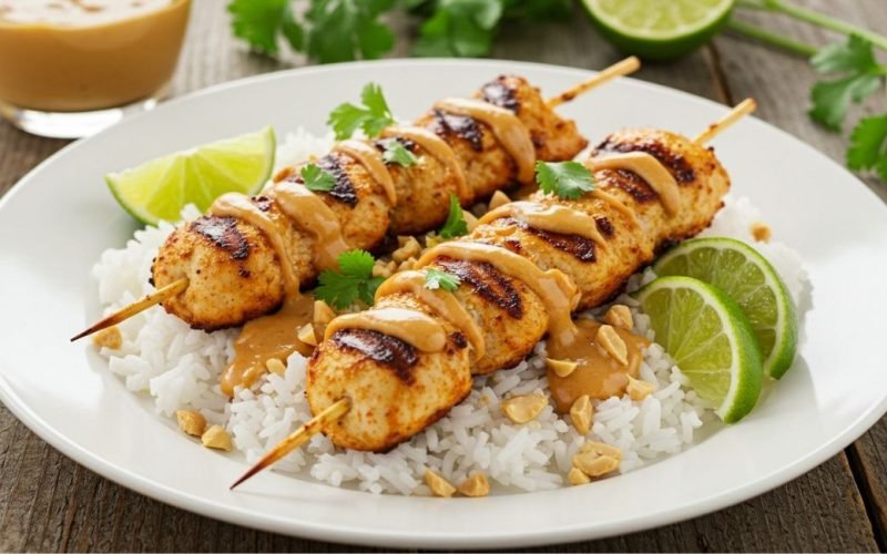 Este espetinho de frango com coco vai te transportar direto para a Tailândia