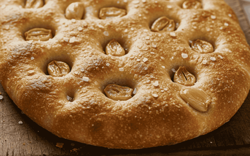 Focaccia com alho confitado e flor de sal: sabor puro e crocância