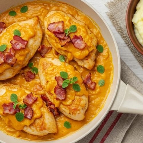 Frango Cremoso com Bacon e Abóbora em Uma Panela Só