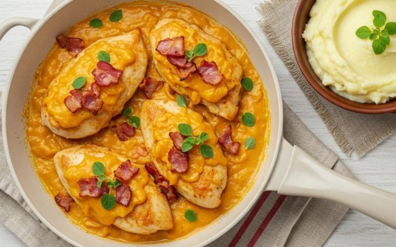 Frango Cremoso com Bacon e Abóbora em Uma Panela Só