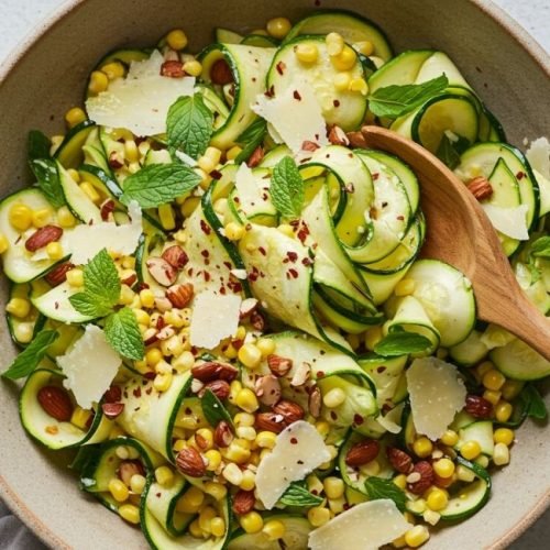 Leve, Crocante e Diferente: Salada de Abobrinha com Milho e Amêndoas