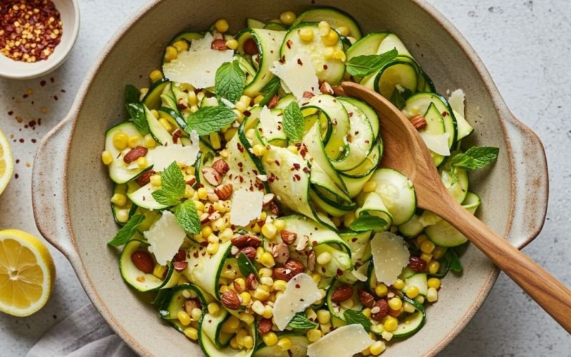 Leve, Crocante e Diferente: Salada de Abobrinha com Milho e Amêndoas