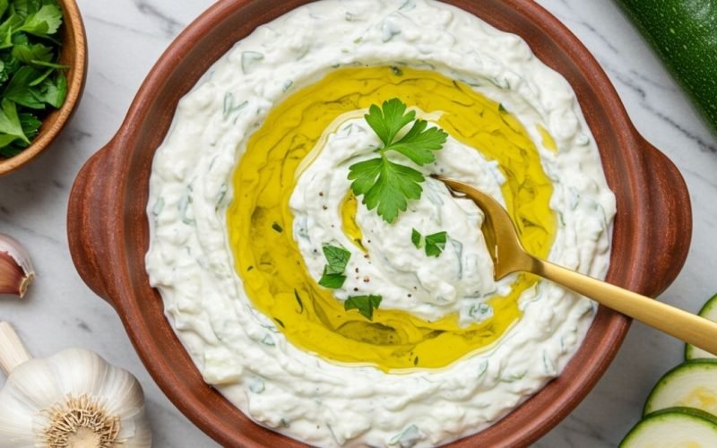 Molho grego Tzatziki de iogurte com abobrinha: refrescante, saudável